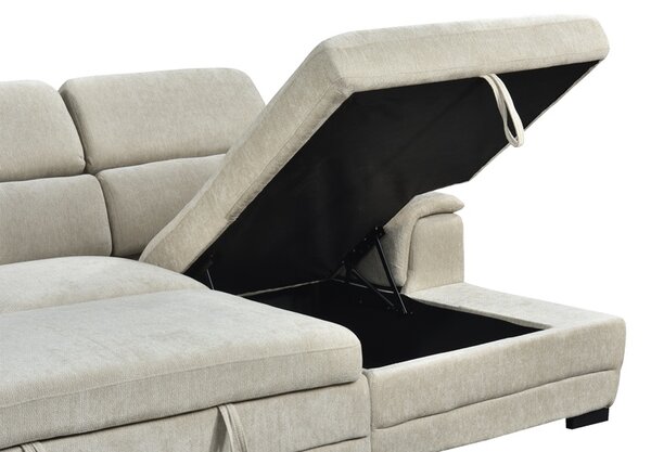 Coltar extensibil pe dreapta cu spatiu de depozitare, Dreamora, Bej, 167x270x82 cm
