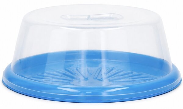 Platou rotund Pufo Cake cu capac transparent pentru servire torturi, prajituri, briose, Ø 30 cm, albastru