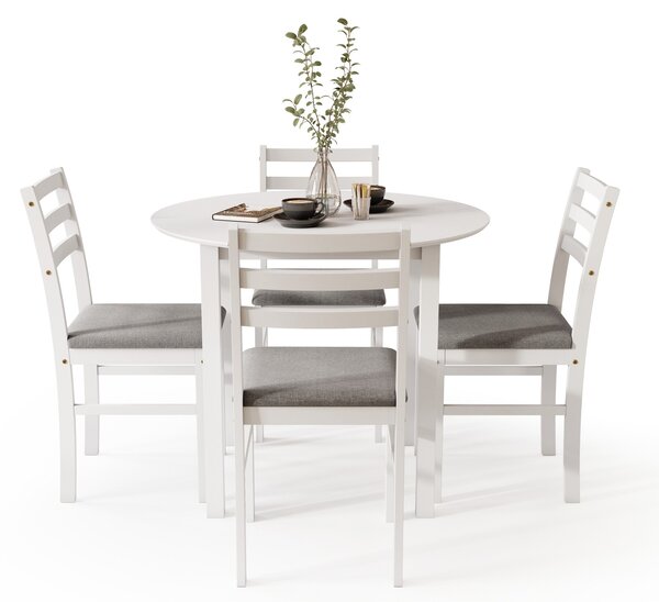 MAZZONI EXPORT Set TORINO Masă rotundă + 4 scaune Alb / Gri Deschis