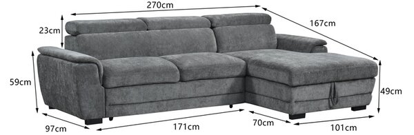Coltar extensibil pe dreapta cu spatiu de depozitare, Dreamora, Antracit, 167x270x82 cm