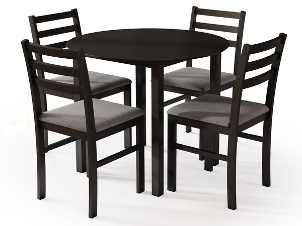 Set TORINO Masă rotundă + 4 scaune Negru / Gri Deschis