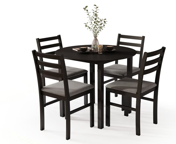 Set TORINO Masă rotundă + 4 scaune Negru / Gri Deschis