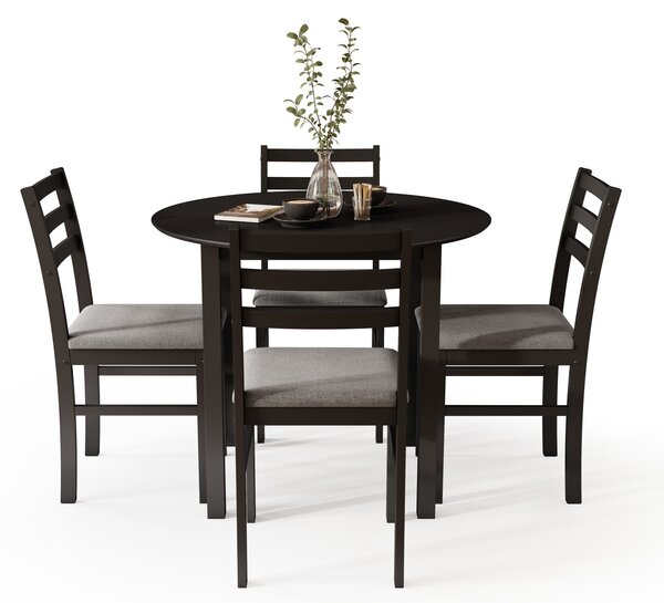 Set TORINO Masă rotundă + 4 scaune Negru / Gri Deschis