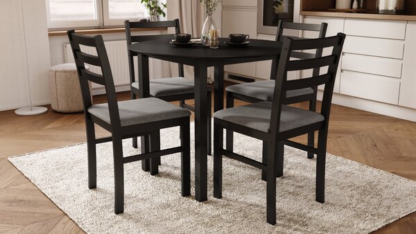 Set TORINO Masă rotundă + 4 scaune Negru / Gri Deschis