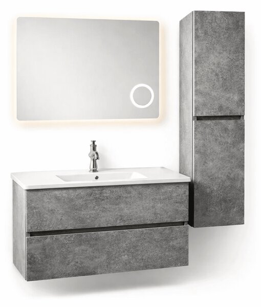 Set Mobilier Baie Stone 80 cm oglinda cu LED, dezaburire si lupa, lavoar ceramic, soldat inclus, MDF total