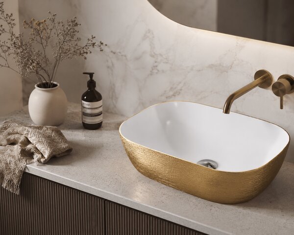 Lavoar baie pe blat 8217PG ceramica premium alb-auriu
