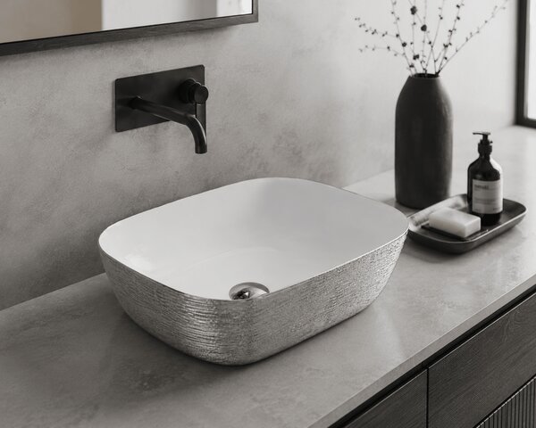 Lavoar baie pe blat 8217PS ceramica alba premium Argintiu