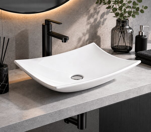 Lavoar baie dreptunghiular pe blat ceramica alb lucios