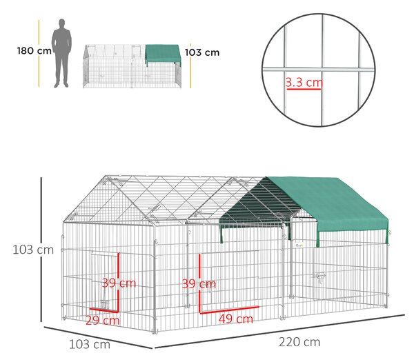 PawHut Țarc pentru Animale cu Învelitoare și Uși, 220x103x103 cm, Verde | Aosom Romania