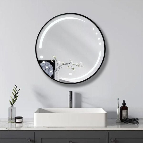Oglinda LED rotunda 6912 Ø70, rama aluminiu neagra