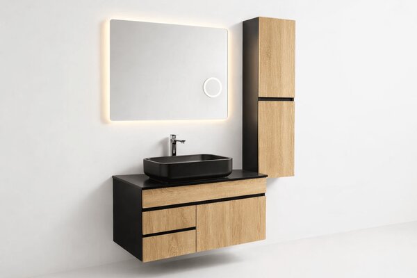 Mobilier Forest 80 cm oglinda cu LED, dezaburire si lupa, lavoar ceramic, blat compozit, soldat inclus, MDF total (WB-BC077)