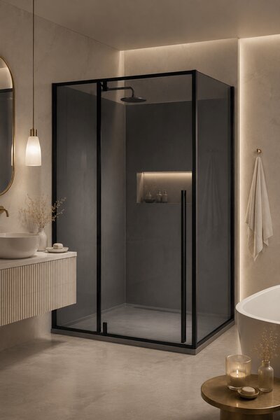 Cabina dus HYDRA 80x120 dreptunghiulara, geam fumuriu securizat 8 mm, profil negru mat
