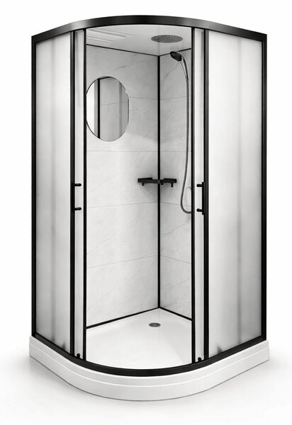 Cabina de dus semirotunda Paris-90, dimensiune 90×90 cm, panouri compozit cu aspect de faianta