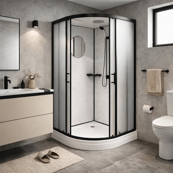 Cabina de dus semirotunda Paris-90, dimensiune 90×90 cm, panouri compozit cu aspect de faianta