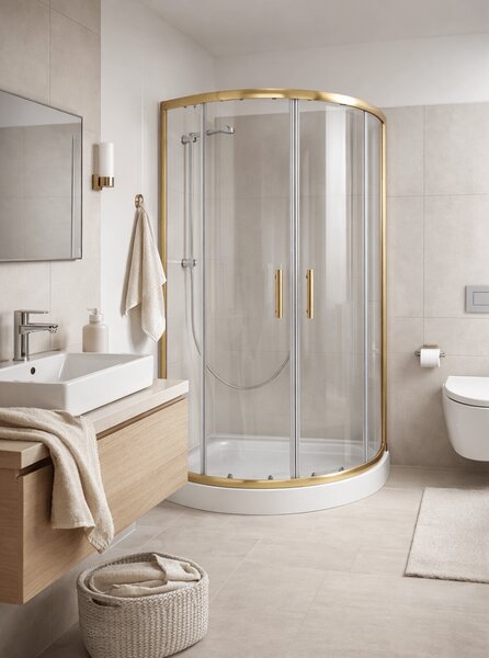 Cabina dus rama aurie 90x90, sticla securizata 5mm. Cadita este inclusa in pret!
