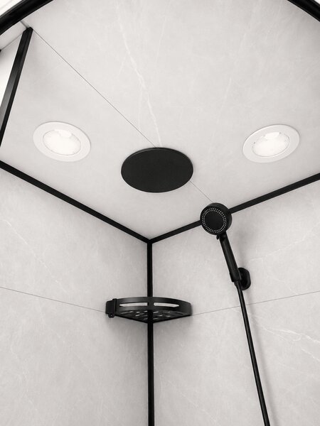 Cabina de dus semirotunda Paris-90, dimensiune 90×90 cm, panouri compozit cu aspect de faianta