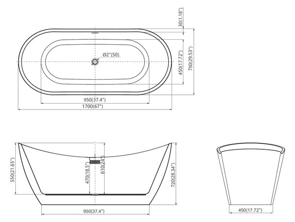 Cada baie freestanding Bari 1700 Albastra