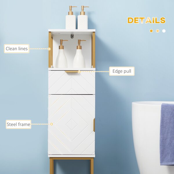 Kleankin Organizator Baie Dulap Lenjerie cu Raft Deschis Sertar și Dulap Alb | Aosom Romania