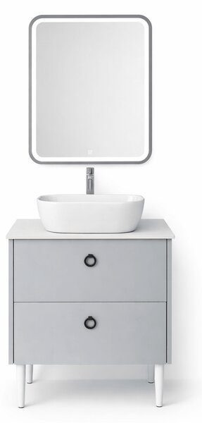 Mobilier Siena BC2451 60 cm, gri prafuit, oglinda cu LED, lavoar ceramic, blat compozit inclus, MDF total