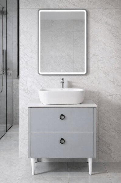 Mobilier Siena BC2451 60 cm, gri prafuit, oglinda cu LED, lavoar ceramic, blat compozit inclus, MDF total