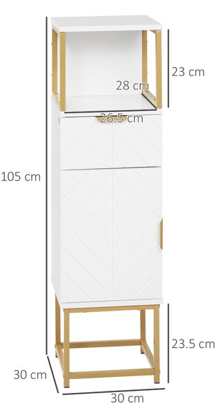 Kleankin Organizator Baie Dulap Lenjerie cu Raft Deschis Sertar și Dulap Alb | Aosom Romania