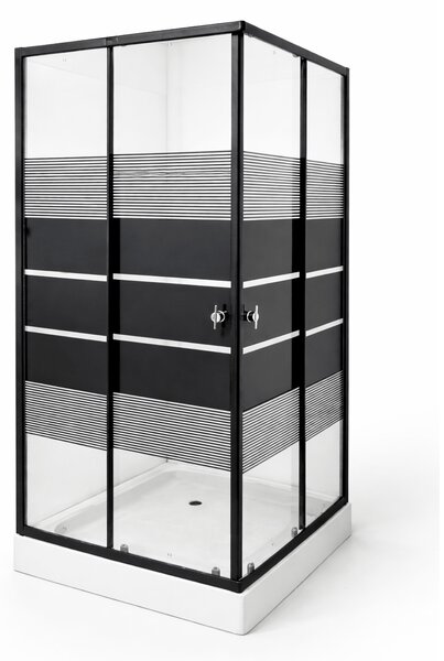 Cabina de dus patrata 90x90 cm, profil negru mat, sticla securizata 5 mm, cu cadita inclusa