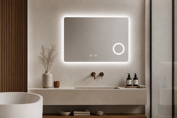 Oglinda baie LED FANTASY touch control cu lupa iluminata si dezaburire, 70x60 / 80x60 cm 70 x 60 cm
