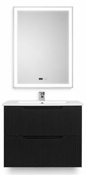 Set Mobilier Baie Suspendat 60 cm Riflat – Nero (Negru) SET MOBILIER CU OGLINDA LED FARA DEZABURIRE