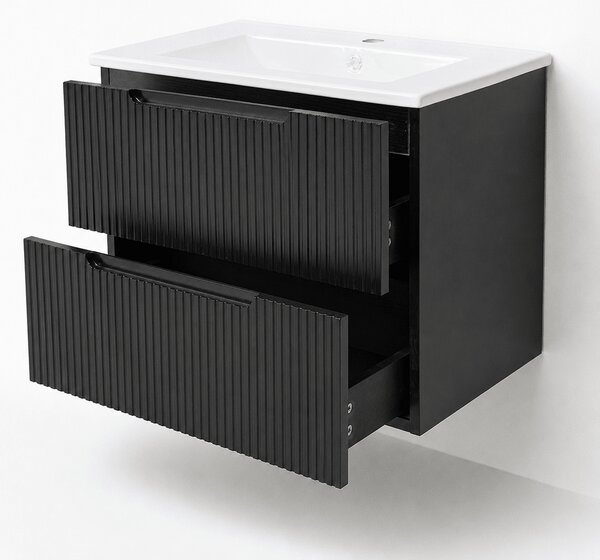 Set Mobilier Baie Suspendat 60 cm Riflat – Nero (Negru) SET MOBILIER CU OGLINDA LED FARA DEZABURIRE