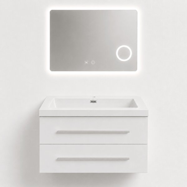 Set Mobilier Baie Efes 80 cm oglinda cu LED, lavoar compozit inclus, MDF total