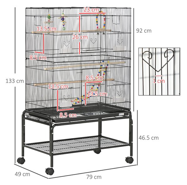 PawHut Colivie pentru Păsări cu Stinghii, Jucării, Recipiente Alimentare și Tavă Detașabilă, 79x49x133 cm, Negru | Aosom Romania