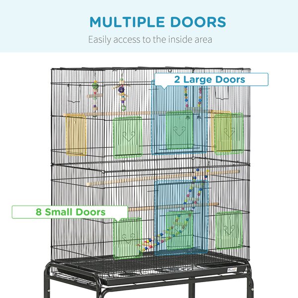 PawHut Colivie pentru Păsări cu Stinghii, Jucării, Recipiente Alimentare și Tavă Detașabilă, 79x49x133 cm, Negru | Aosom Romania