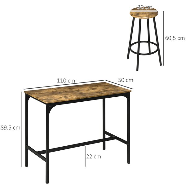 HOMCOM Scaune bar si Masa Bar, 5 piese, cu 4 Scaune Rotunde, Economie de Spațiu, Design Rustic Maro, pentru Bucătărie | Aosom Romania