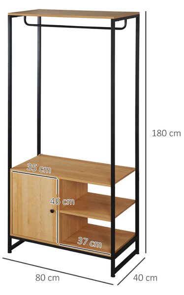 HOMCOM Cuier Industrial cu Suport pentru Haine, Rafturi Deschise și Dulap Închis, Design Modern, Metal și Lemn | Aosom Romania