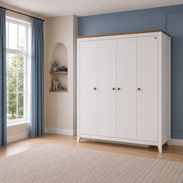 Dulap modern alb pentru copii, 4 usi, 180x58x207 cm, colectia Lucia