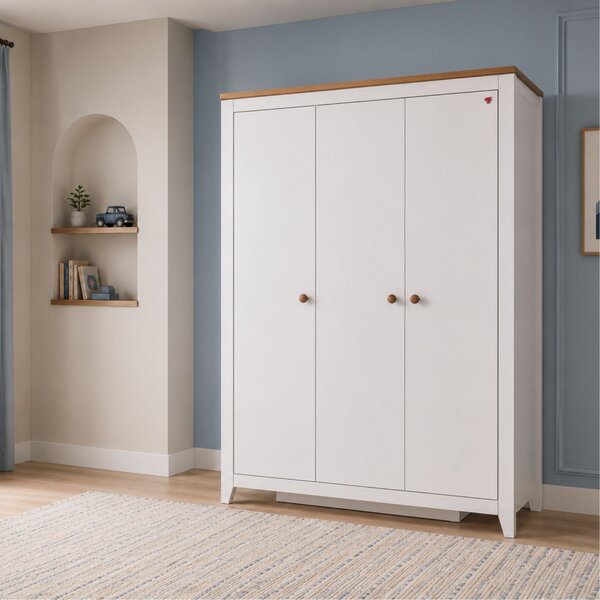 Dulap modern alb pentru copii, 3 usi, 138x58x207 cm, colectia Lucia
