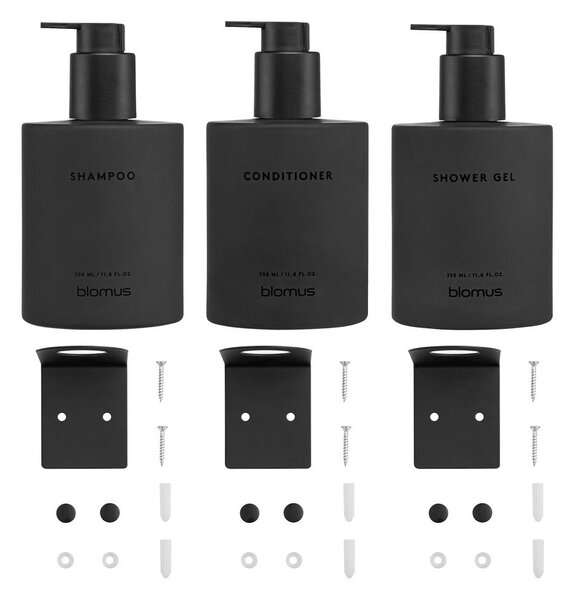 Dozatoare de săpun lichid negre 3 buc. de montat pe perete din sticlă 350 ml Kirei – Blomus