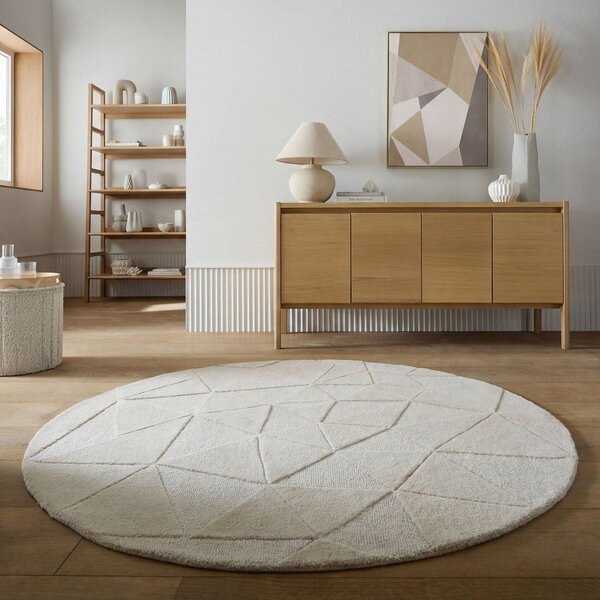 Covor bej țesut manual rotund din lână ø 160 cm Shard – Flair Rugs