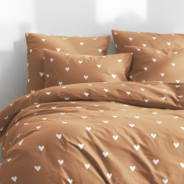 Goldea lenjerie de pat 100% bumbac - inimioare pe maro de toamnă 140 x 200 și 50 x 70 cm