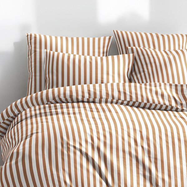 Goldea lenjerie de pat 100% bumbac - dungi maro de toamnă 140 x 200 și 50 x 70 cm