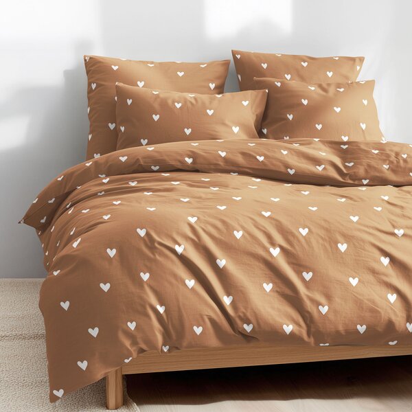 Goldea lenjerie de pat 100% bumbac - inimioare pe maro de toamnă 140 x 200 și 50 x 70 cm