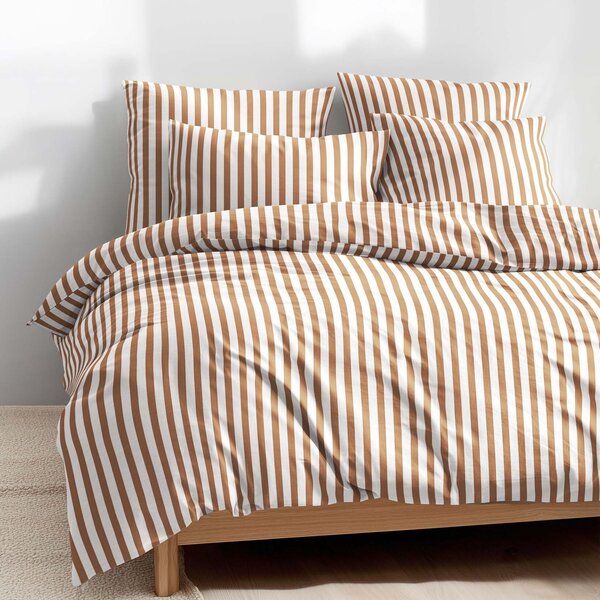 Goldea lenjerie de pat 100% bumbac - dungi maro de toamnă 140 x 200 și 50 x 70 cm