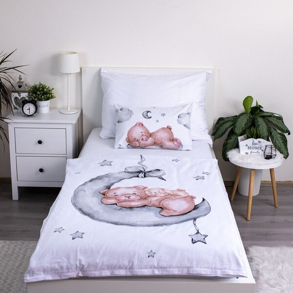 Lenjerie de pat pentru copii albă din bumbac pentru pătuț 100x135 cm Teddy Bear "Ribbon" – Jerry Fabrics