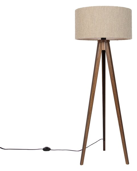 Moderne vloerlamp walnoot hout met beige bouclé kap 50cm - Tripod Classic