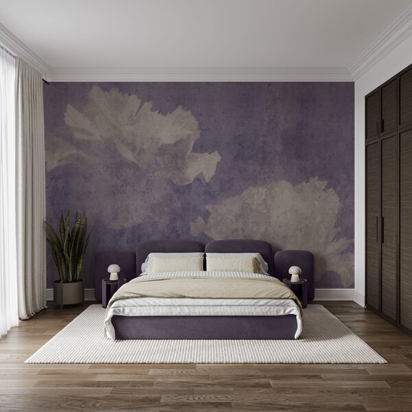 Fototapet Flori albe pe un fundal violet, Fototapet flori, Fototapet populare, t01118 - Tapeko.ro