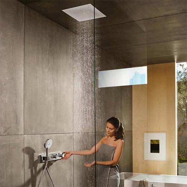 Baterie dus, Hansgrohe, RainSelect, incastrat, termostatat cu 2 functii, cu suport pentru para de dus, crom