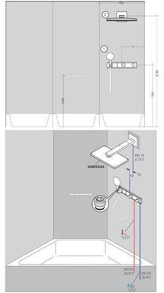 Baterie dus, Hansgrohe, RainSelect, incastrat, termostatat cu 2 functii, cu suport pentru para de dus, crom