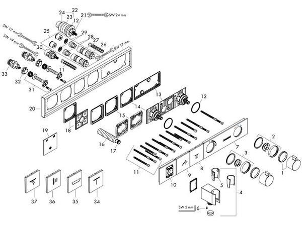 Baterie dus, Hansgrohe, RainSelect, incastrat, termostatat cu 2 functii, cu suport pentru para de dus, crom