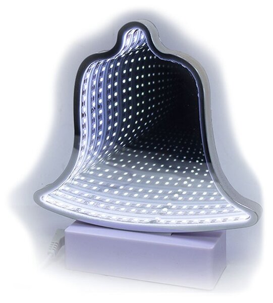 Decoratiune luminoasa, Clopotel 20 cm, efect Infinity mirror, alimentare baterii si USB