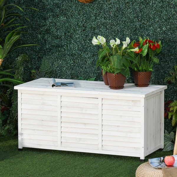 Banca tip container de depozitare Outsunny, 127x56x60cm, alb | Aosom Romania
